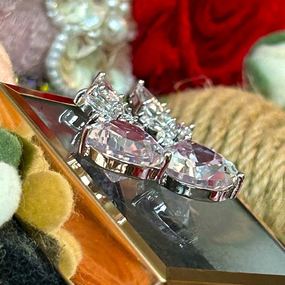 New! Large Silver Tear Drop Diamond Earrings - Picture 4 of 6